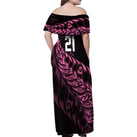 New Zealand Lawn Bowls Custom Family Matching Off Shoulder Maxi Dress and Hawaiian Shirt Pink Maori Warrior Tribal Silver Fern LT9 - Polynesian Pride