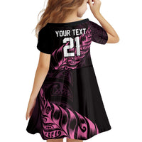 New Zealand Lawn Bowls Custom Family Matching Off Shoulder Short Dress and Hawaiian Shirt Pink Maori Warrior Tribal Silver Fern LT9 - Polynesian Pride
