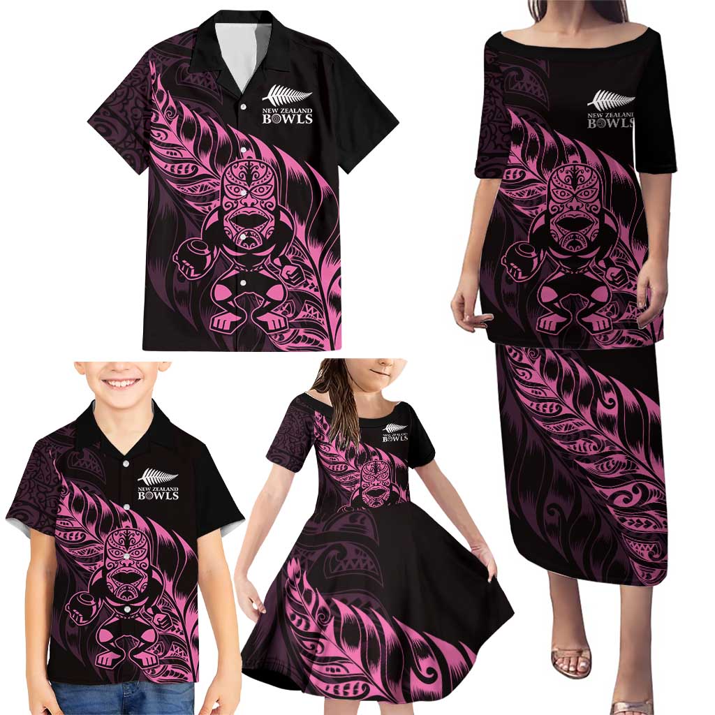 New Zealand Lawn Bowls Custom Family Matching Puletasi and Hawaiian Shirt Pink Maori Warrior Tribal Silver Fern LT9 - Polynesian Pride