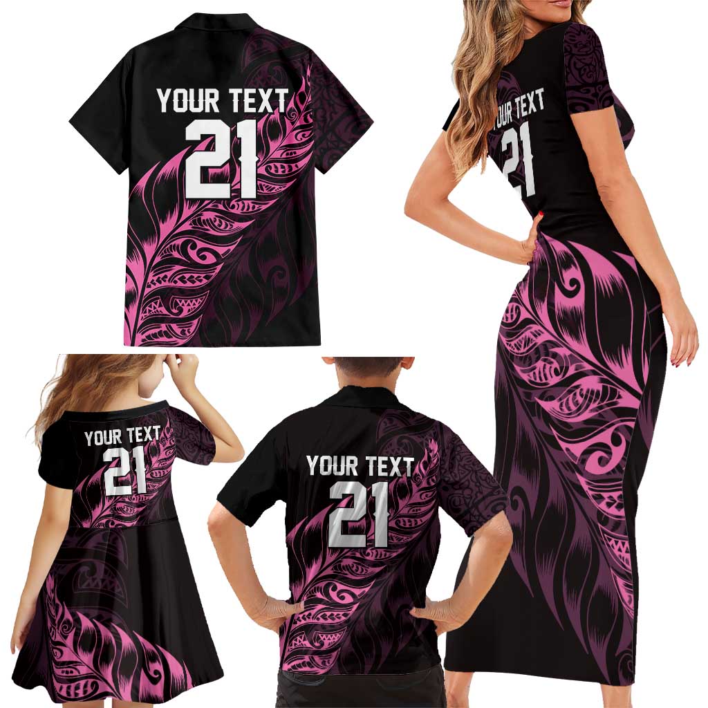 New Zealand Lawn Bowls Custom Family Matching Short Sleeve Bodycon Dress and Hawaiian Shirt Pink Maori Warrior Tribal Silver Fern LT9 - Polynesian Pride