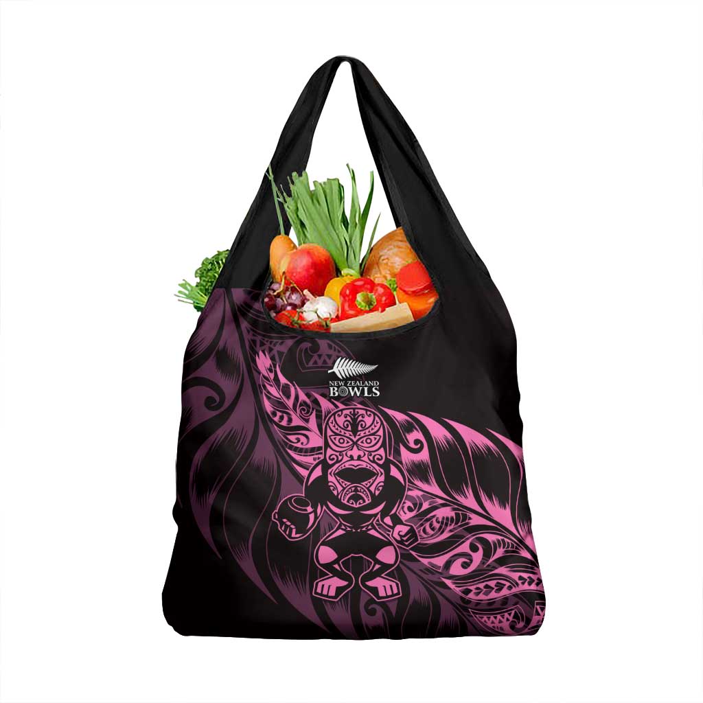 New Zealand Lawn Bowls Grocery Bag Pink Maori Warrior Tribal Silver Fern LT9 1-pack One Size Pink - Polynesian Pride