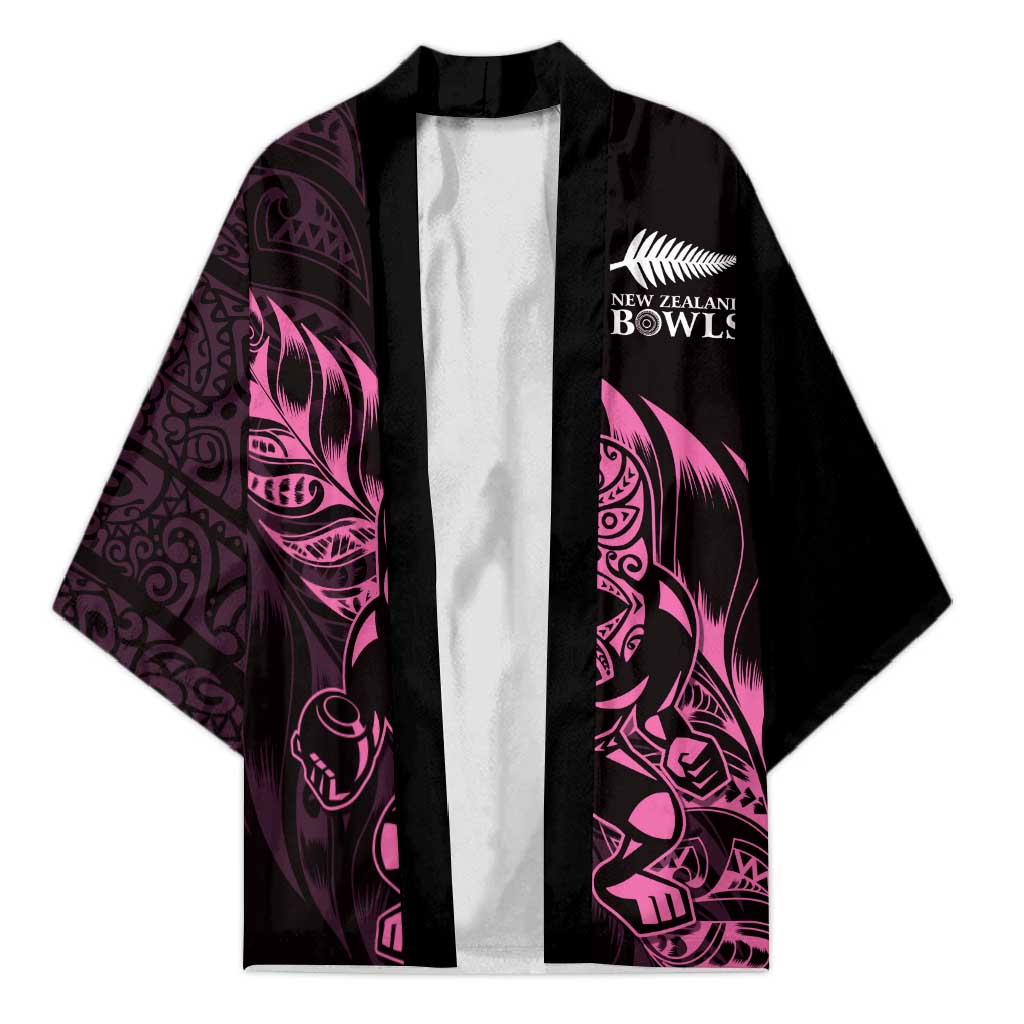 New Zealand Lawn Bowls Custom Kimono Pink Maori Warrior Tribal Silver Fern LT9 Unisex Pink - Polynesian Pride