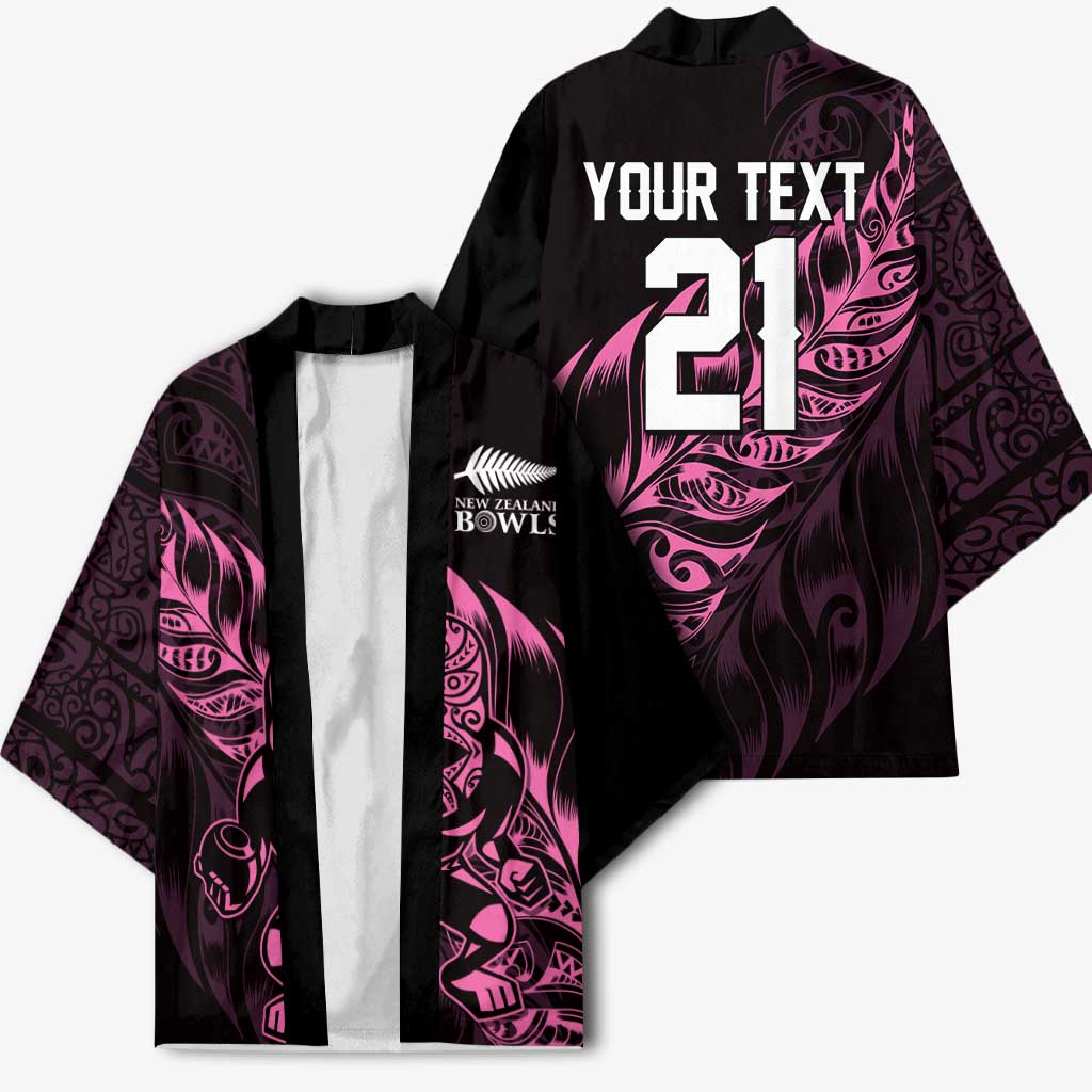 New Zealand Lawn Bowls Custom Kimono Pink Maori Warrior Tribal Silver Fern LT9 - Polynesian Pride