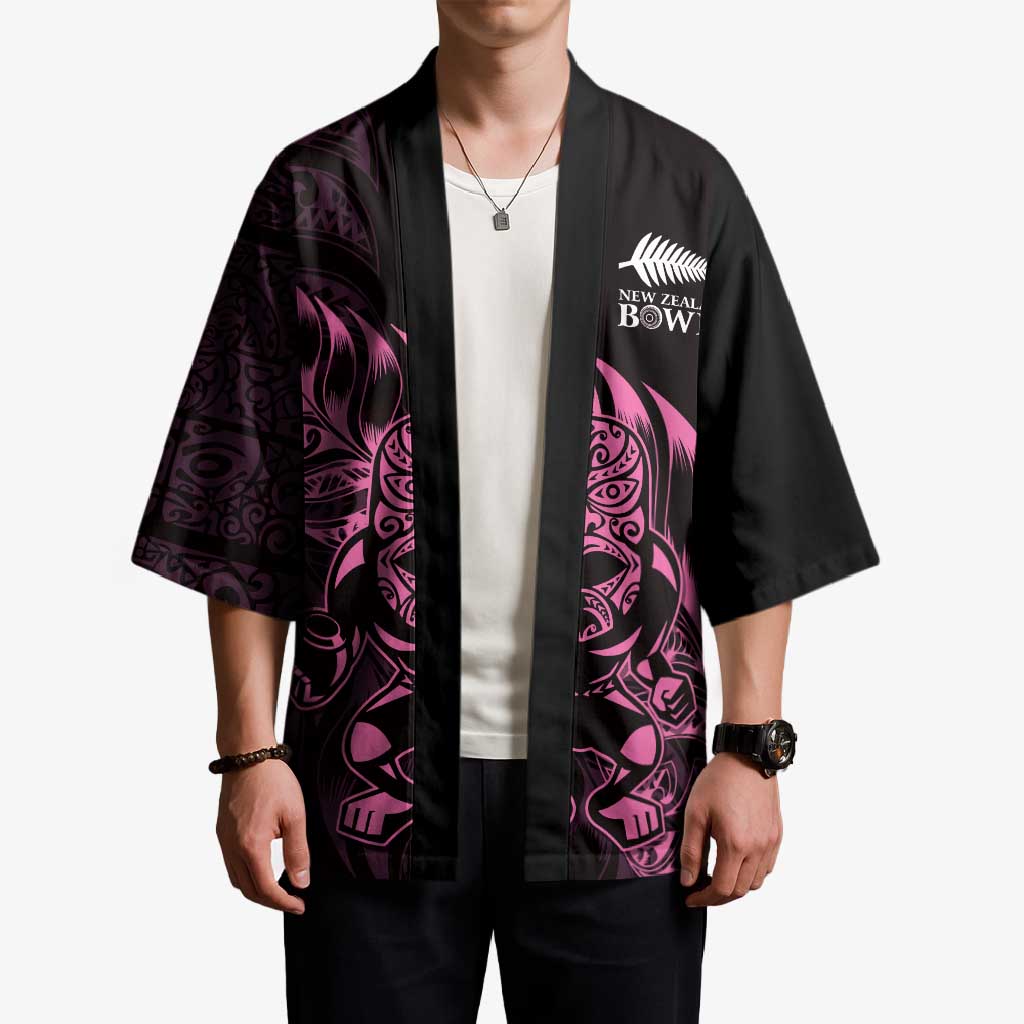 New Zealand Lawn Bowls Custom Kimono Pink Maori Warrior Tribal Silver Fern LT9 - Polynesian Pride