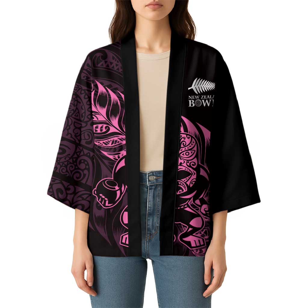 New Zealand Lawn Bowls Custom Kimono Pink Maori Warrior Tribal Silver Fern LT9 - Polynesian Pride