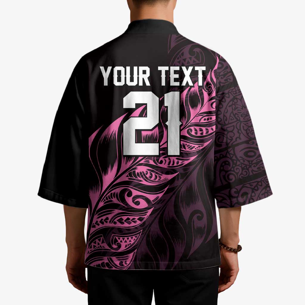 New Zealand Lawn Bowls Custom Kimono Pink Maori Warrior Tribal Silver Fern LT9 - Polynesian Pride
