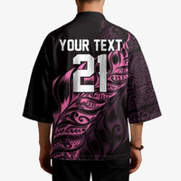 New Zealand Lawn Bowls Custom Kimono Pink Maori Warrior Tribal Silver Fern LT9 - Polynesian Pride