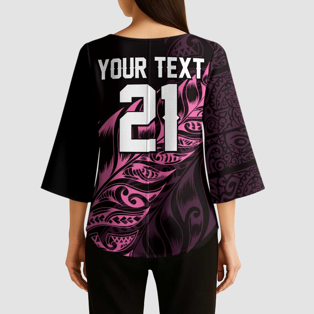 New Zealand Lawn Bowls Custom Kimono Sleeve Blouse Pink Maori Warrior Tribal Silver Fern LT9 - Polynesian Pride