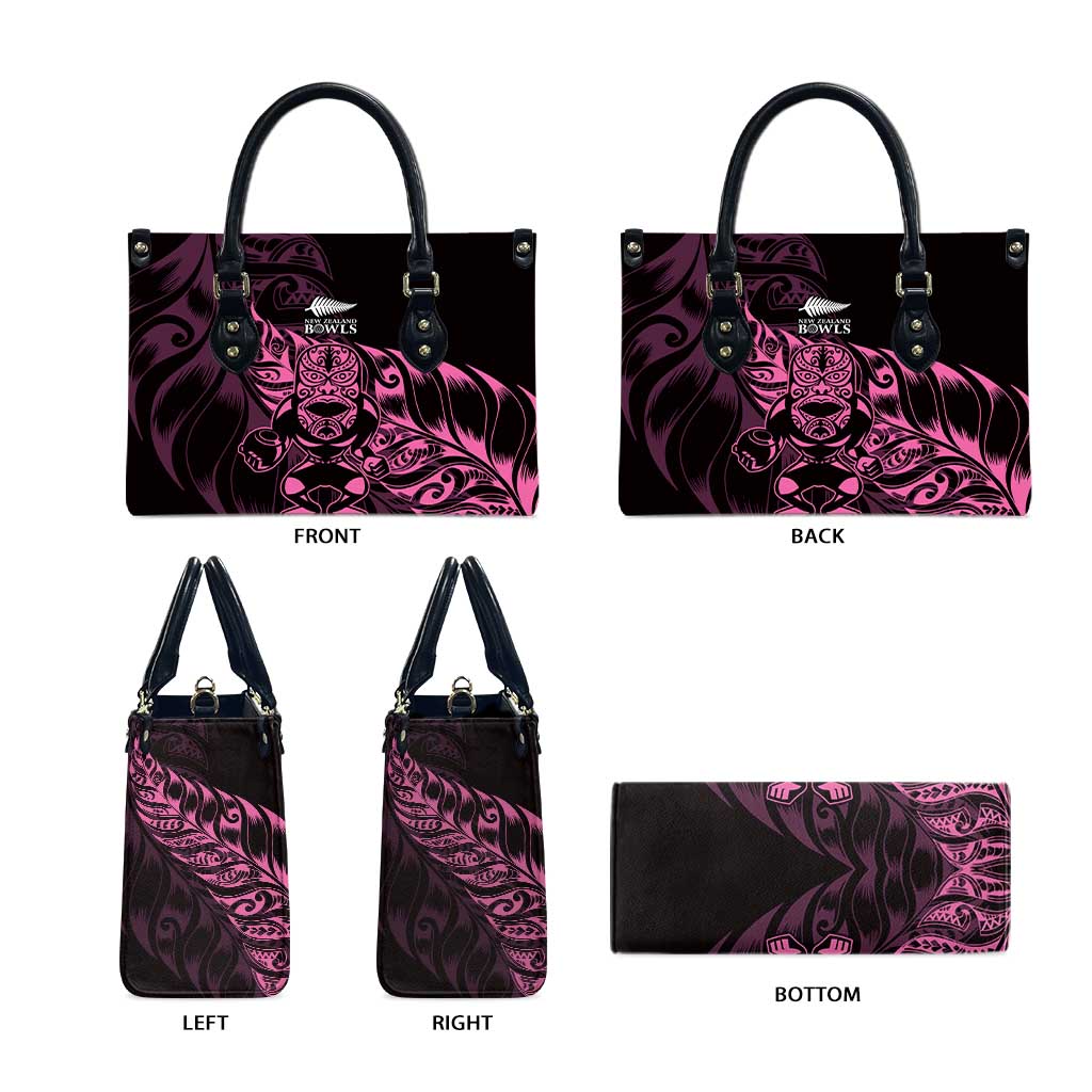 New Zealand Lawn Bowls Leather Bag Pink Maori Warrior Tribal Silver Fern LT9 - Polynesian Pride