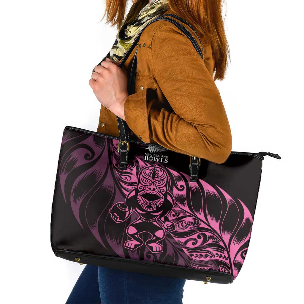 New Zealand Lawn Bowls Leather Tote Bag Pink Maori Warrior Tribal Silver Fern LT9 Pink - Polynesian Pride