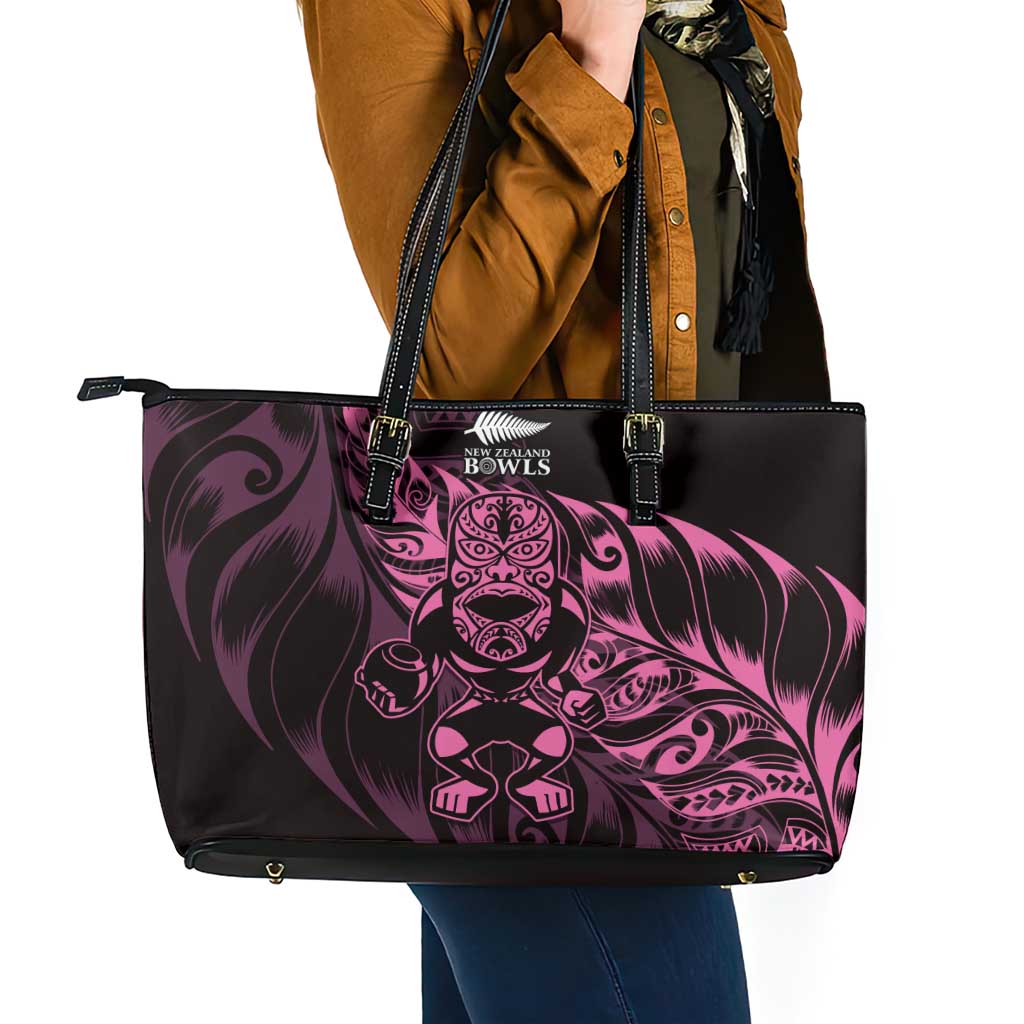 New Zealand Lawn Bowls Leather Tote Bag Pink Maori Warrior Tribal Silver Fern LT9 - Polynesian Pride