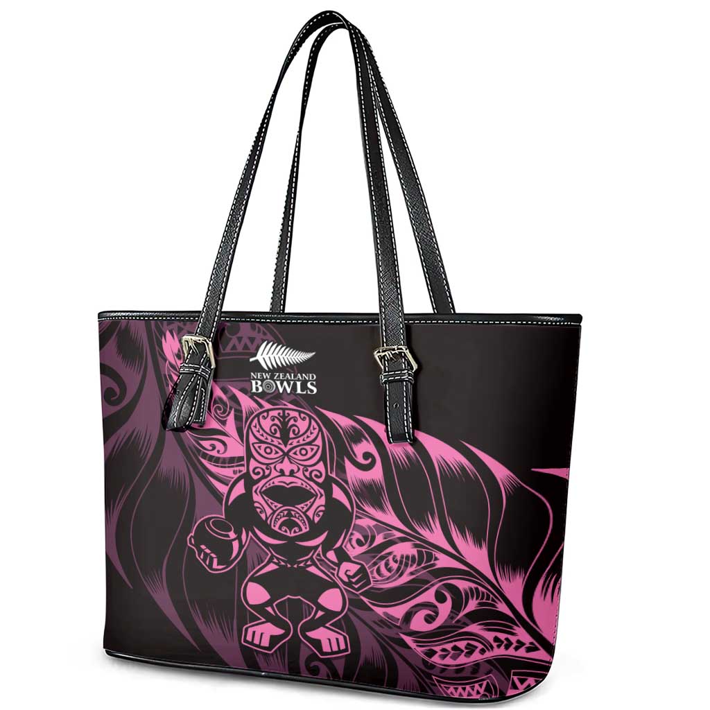 New Zealand Lawn Bowls Leather Tote Bag Pink Maori Warrior Tribal Silver Fern LT9 - Polynesian Pride