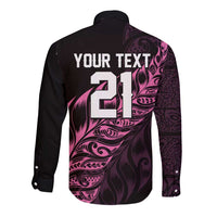 New Zealand Lawn Bowls Custom Long Sleeve Button Shirt Pink Maori Warrior Tribal Silver Fern LT9 - Polynesian Pride