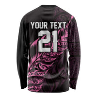 New Zealand Lawn Bowls Custom Long Sleeve Shirt Pink Maori Warrior Tribal Silver Fern LT9 - Polynesian Pride