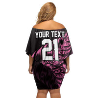 New Zealand Lawn Bowls Custom Off Shoulder Short Dress Pink Maori Warrior Tribal Silver Fern LT9 - Polynesian Pride