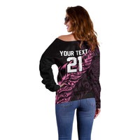 New Zealand Lawn Bowls Custom Off Shoulder Sweater Pink Maori Warrior Tribal Silver Fern LT9 - Polynesian Pride