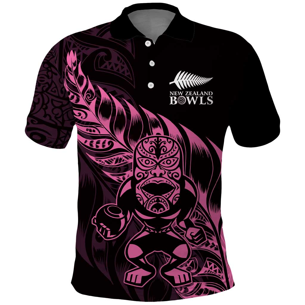 New Zealand Lawn Bowls Custom Polo Shirt Pink Maori Warrior Tribal Silver Fern - Polynesian Pride