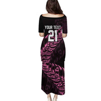 New Zealand Lawn Bowls Custom Puletasi Pink Maori Warrior Tribal Silver Fern LT9 - Polynesian Pride