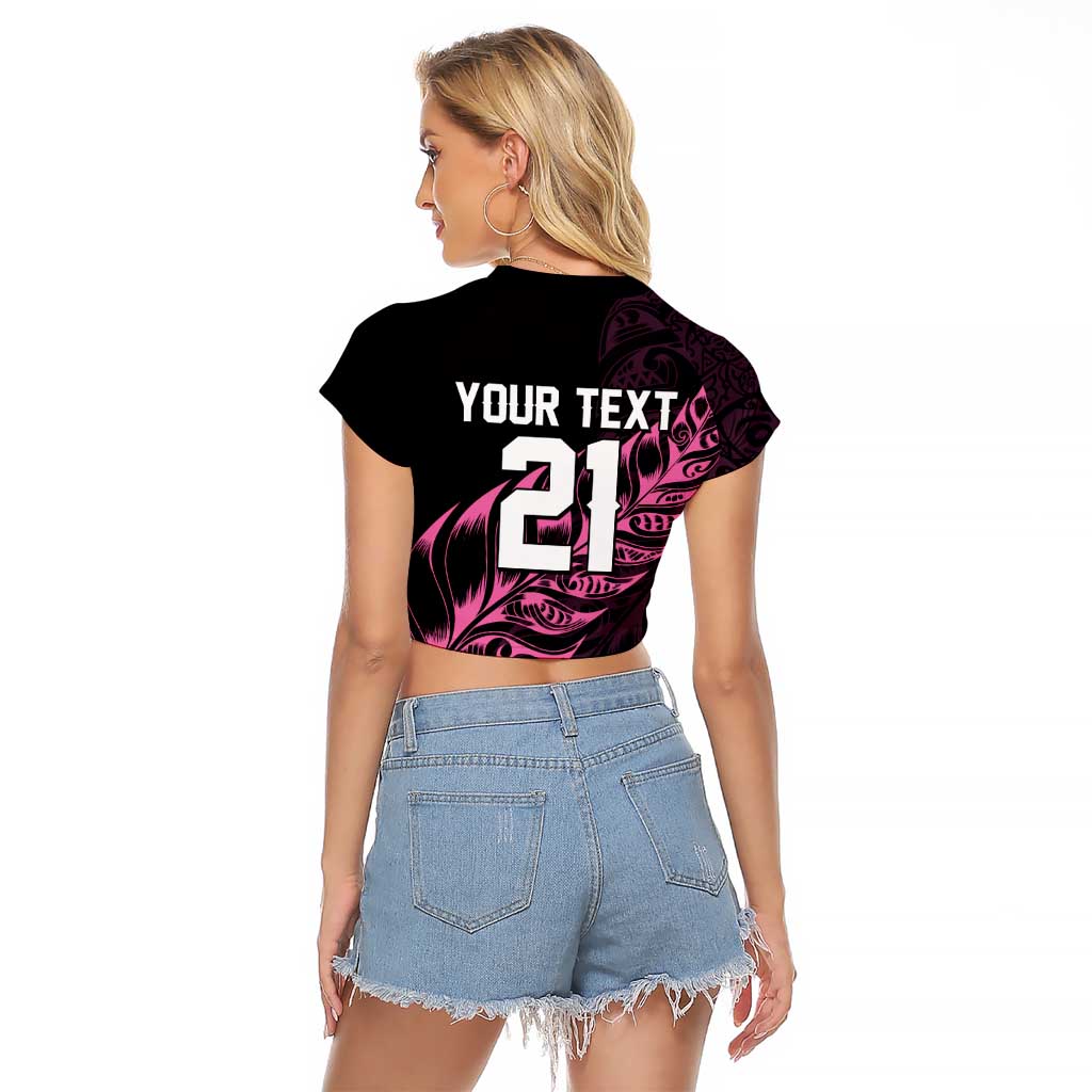 New Zealand Lawn Bowls Custom Raglan Cropped T Shirt Pink Maori Warrior Tribal Silver Fern LT9 - Polynesian Pride