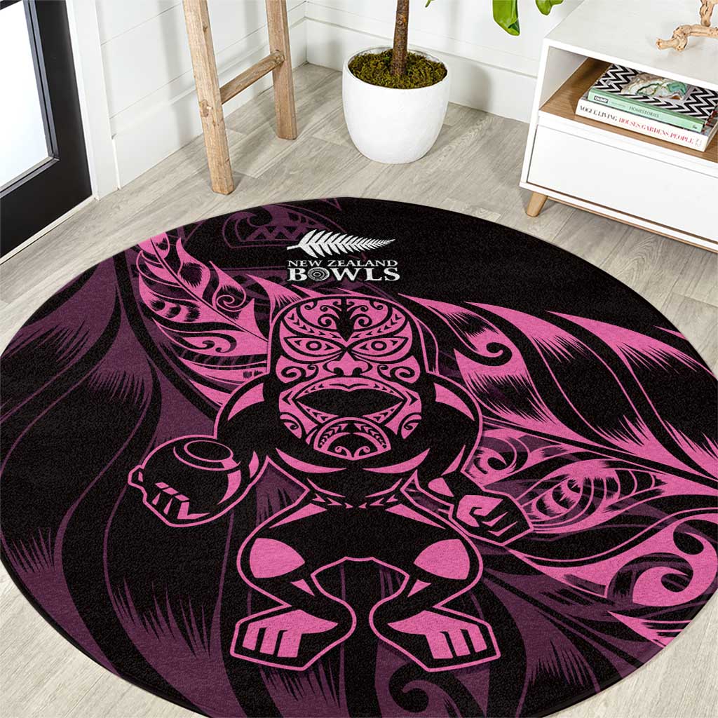 New Zealand Lawn Bowls Round Carpet Pink Maori Warrior Tribal Silver Fern LT9 Pink - Polynesian Pride