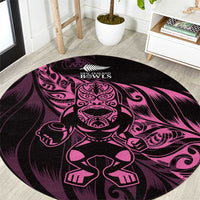 New Zealand Lawn Bowls Round Carpet Pink Maori Warrior Tribal Silver Fern LT9 Pink - Polynesian Pride