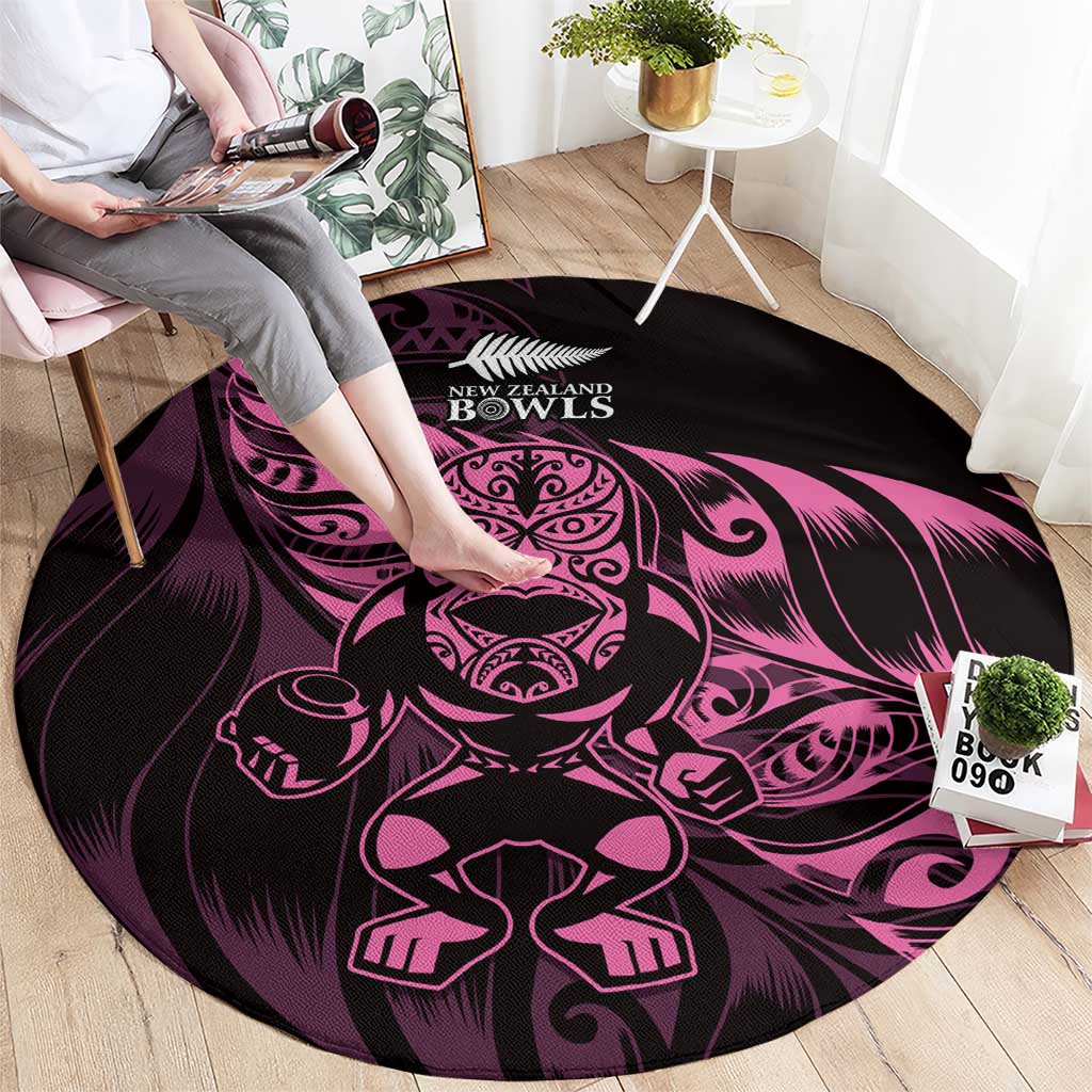 New Zealand Lawn Bowls Round Carpet Pink Maori Warrior Tribal Silver Fern LT9 - Polynesian Pride