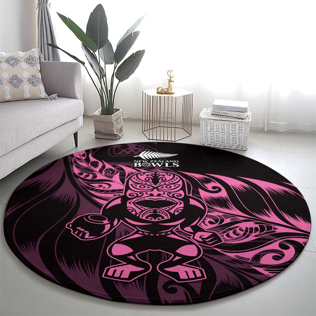 New Zealand Lawn Bowls Round Carpet Pink Maori Warrior Tribal Silver Fern LT9 - Polynesian Pride