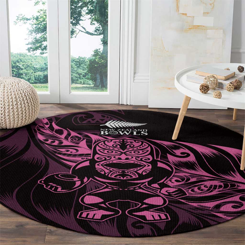 New Zealand Lawn Bowls Round Carpet Pink Maori Warrior Tribal Silver Fern LT9 - Polynesian Pride