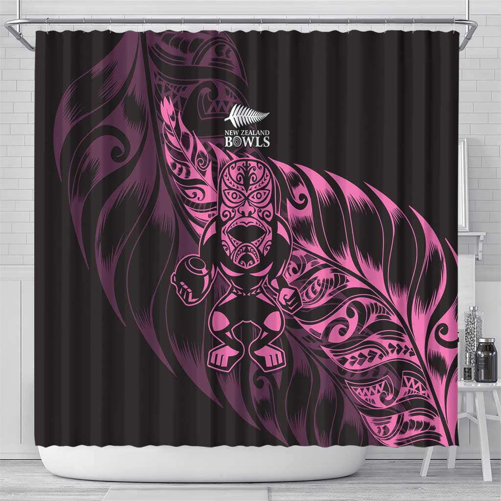 New Zealand Lawn Bowls Shower Curtain Pink Maori Warrior Tribal Silver Fern LT9 - Polynesian Pride