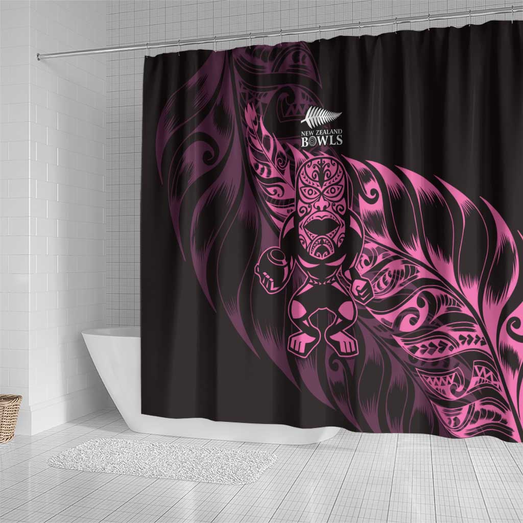 New Zealand Lawn Bowls Shower Curtain Pink Maori Warrior Tribal Silver Fern LT9 - Polynesian Pride
