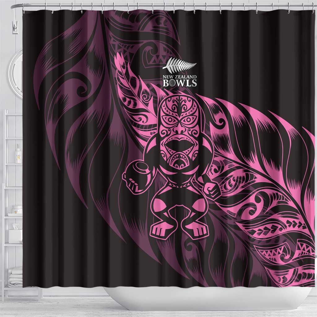 New Zealand Lawn Bowls Shower Curtain Pink Maori Warrior Tribal Silver Fern LT9 - Polynesian Pride
