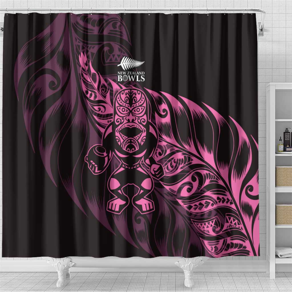 New Zealand Lawn Bowls Shower Curtain Pink Maori Warrior Tribal Silver Fern LT9 - Polynesian Pride