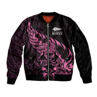 New Zealand Lawn Bowls Custom Sleeve Zip Bomber Jacket Pink Maori Warrior Tribal Silver Fern LT9 Unisex Pink - Polynesian Pride