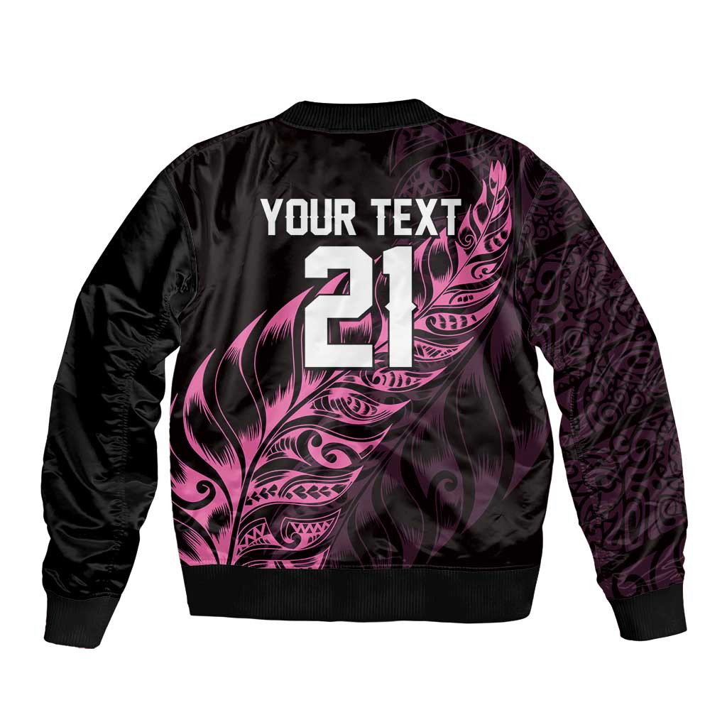 New Zealand Lawn Bowls Custom Sleeve Zip Bomber Jacket Pink Maori Warrior Tribal Silver Fern LT9 - Polynesian Pride