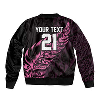 New Zealand Lawn Bowls Custom Sleeve Zip Bomber Jacket Pink Maori Warrior Tribal Silver Fern LT9 - Polynesian Pride
