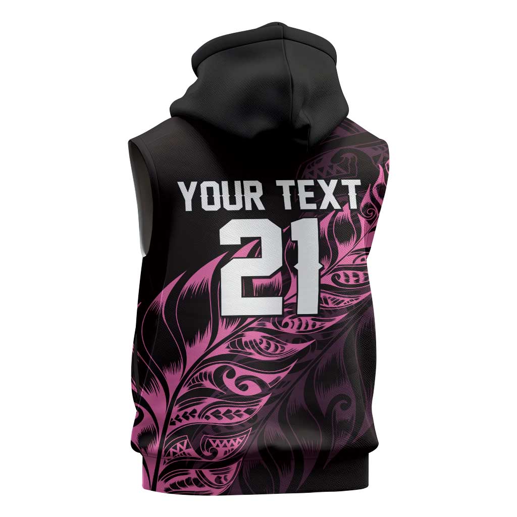 New Zealand Lawn Bowls Custom Sleeveless Hoodie Pink Maori Warrior Tribal Silver Fern LT9 - Polynesian Pride