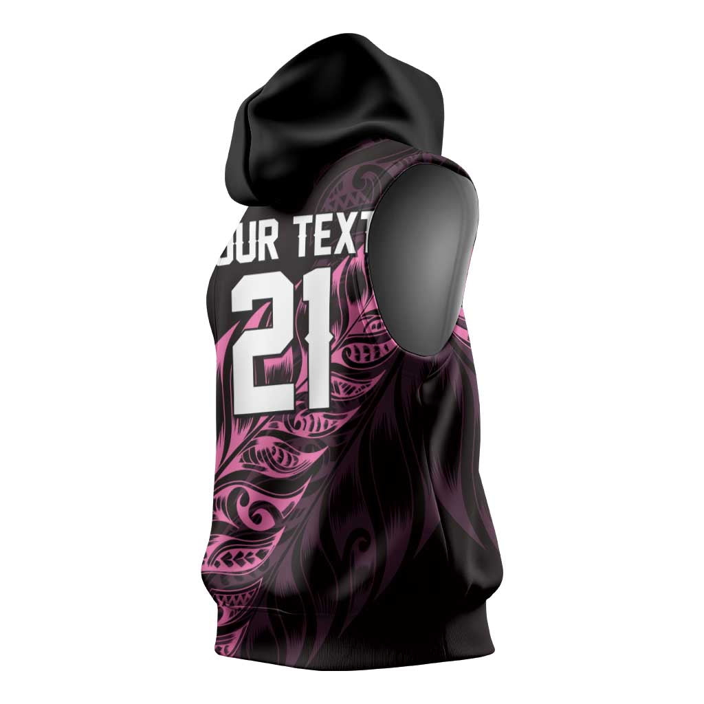 New Zealand Lawn Bowls Custom Sleeveless Hoodie Pink Maori Warrior Tribal Silver Fern LT9 - Polynesian Pride