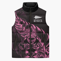 New Zealand Lawn Bowls Custom Sleeveless Puffer Jacket Pink Maori Warrior Tribal Silver Fern LT9 Unisex Pink - Polynesian Pride