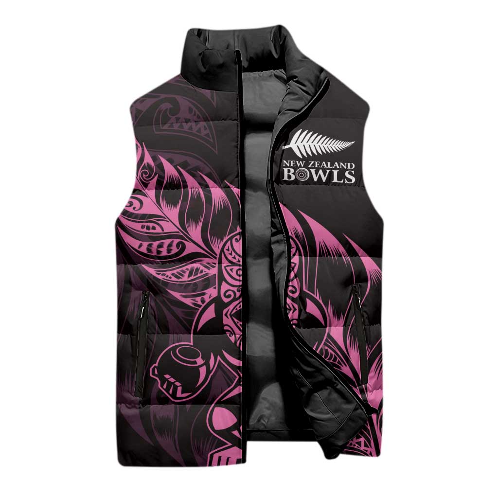New Zealand Lawn Bowls Custom Sleeveless Puffer Jacket Pink Maori Warrior Tribal Silver Fern LT9 - Polynesian Pride