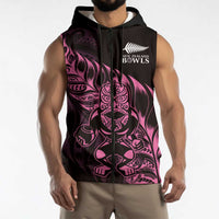 New Zealand Lawn Bowls Custom Sleeveless Zip Hoodie Pink Maori Warrior Tribal Silver Fern LT9 - Polynesian Pride