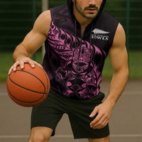 New Zealand Lawn Bowls Custom Sleeveless Zip Hoodie Pink Maori Warrior Tribal Silver Fern LT9 - Polynesian Pride