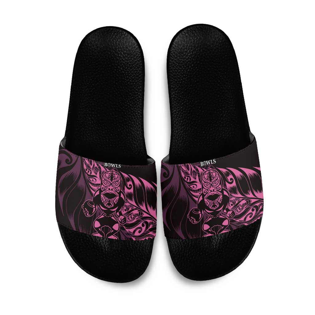 New Zealand Lawn Bowls Slide Sandals Pink Maori Warrior Tribal Silver Fern LT9 Pink - Polynesian Pride