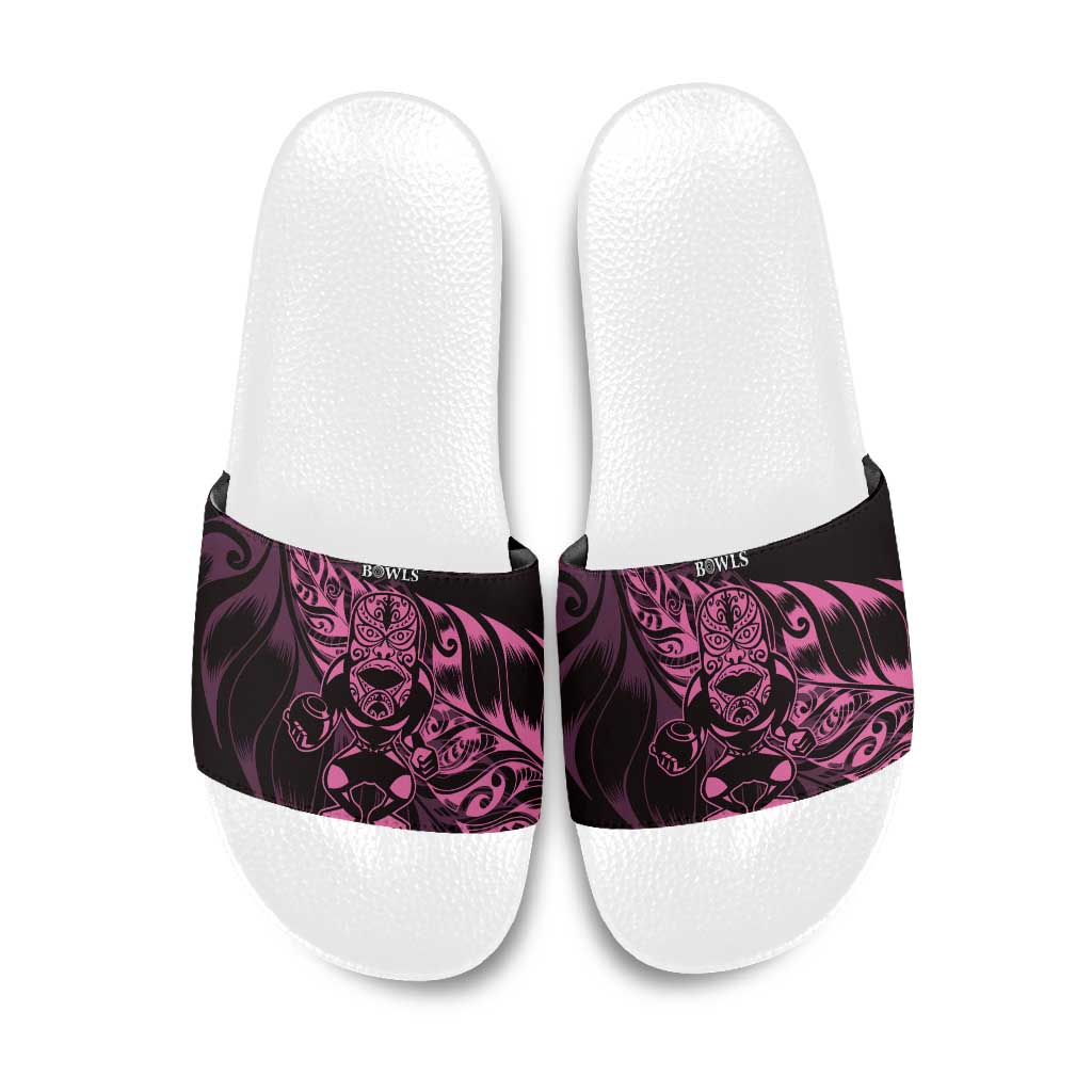 New Zealand Lawn Bowls Slide Sandals Pink Maori Warrior Tribal Silver Fern LT9 Pink - Polynesian Pride