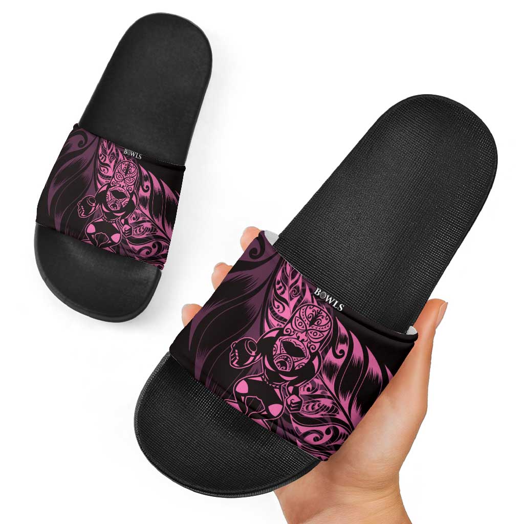 New Zealand Lawn Bowls Slide Sandals Pink Maori Warrior Tribal Silver Fern LT9 - Polynesian Pride