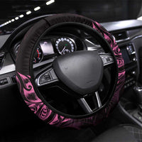New Zealand Lawn Bowls Steering Wheel Cover Pink Maori Warrior Tribal Silver Fern LT9 Universal Fit Pink - Polynesian Pride