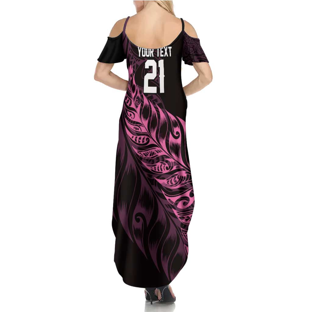 New Zealand Lawn Bowls Custom Summer Maxi Dress Pink Maori Warrior Tribal Silver Fern LT9 - Polynesian Pride