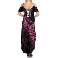 New Zealand Lawn Bowls Custom Summer Maxi Dress Pink Maori Warrior Tribal Silver Fern LT9 - Polynesian Pride