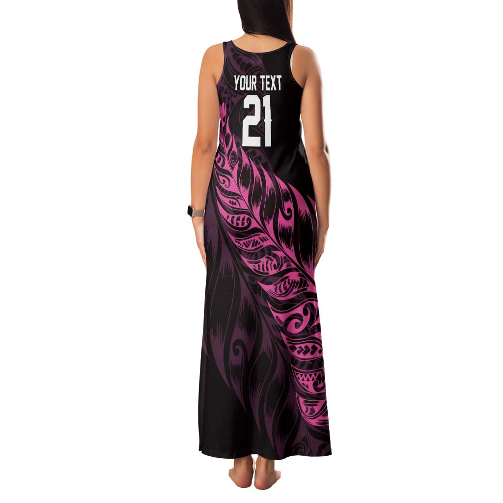 New Zealand Lawn Bowls Custom Tank Maxi Dress Pink Maori Warrior Tribal Silver Fern LT9 - Polynesian Pride