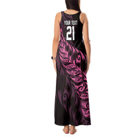 New Zealand Lawn Bowls Custom Tank Maxi Dress Pink Maori Warrior Tribal Silver Fern LT9 - Polynesian Pride