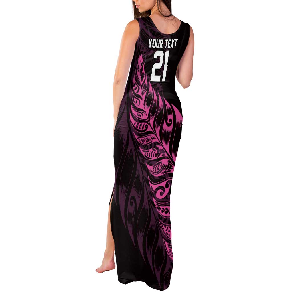New Zealand Lawn Bowls Custom Tank Maxi Dress Pink Maori Warrior Tribal Silver Fern LT9 - Polynesian Pride